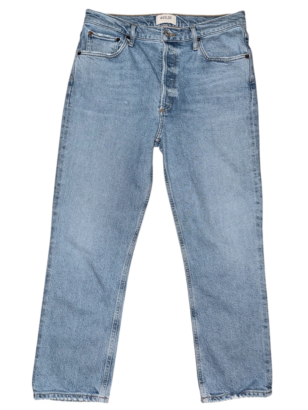 AGOLDE Riley High Rise Straight Crop Jeans Shiver Light Wash Size 29 EUC